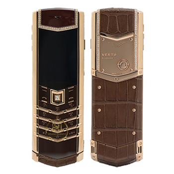 VERTU SIGNATURE S ROSE GOLD CHOCOLATE ALLIGATOR DIAMOND